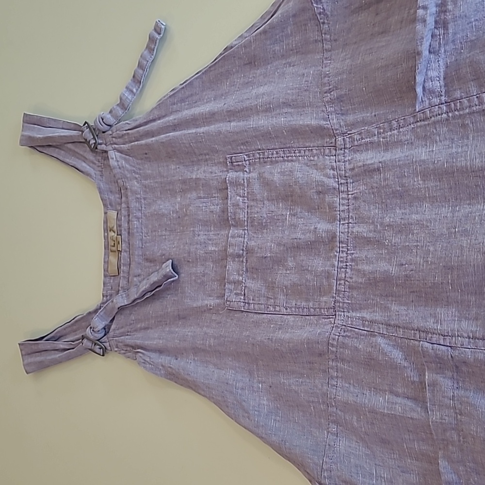 EUC FLAX Soft Lavender 100% Linen Jumper with Adjustable Straps and Pockets - Picture 10 of 13